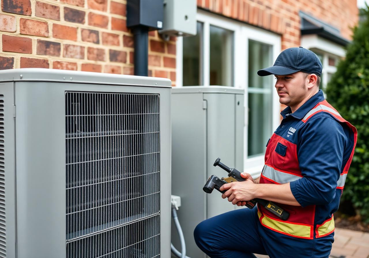 HVAC engineer servicing condenser